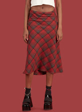 Y2K E-Girls Streetwear Vintage 90s Plaid High Waist Brown Midi Skirts Indie Aesthetics Printing A-Line Long Skirt