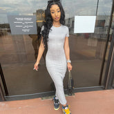 Voguable  Short Sleeve O-Neck Solid Bodycon Dress Streetwear Y2K Party Casual Club