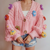 Chunky Knit Daisy Cropped Cardigan