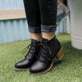 Side Zipper Lace Up Low Boots
