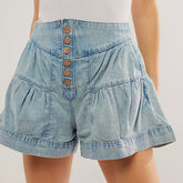 Ruffle Denim Shorts Casual Elastic Pocket Shorts