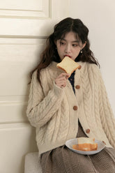 Braided Knit Round Neck Cardigan