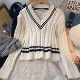 Varsity Cable Knit V-Neck Sweater