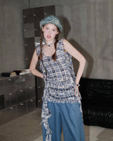 Pleated Plaid Miniskirt Sleeveless Dress