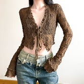 Crop Top aus transparenter Netzspitze