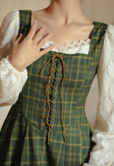 Rustic Plaid Lace Up Corset Midi Dress