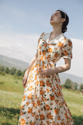 Sunset Rose Collared Midi Dress