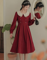 Corduroy Suede Peter Pan Midi Dress