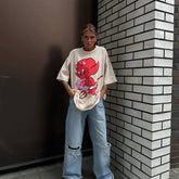 Loose Short-Sleeved Devil Print T-shirt