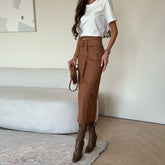 Workwear Slit Midi Skirt Hip Skirt