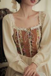 Rustic Rose Lace Up Corset Midi Dress