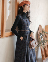 Button Up Plaid Pinafore Dress