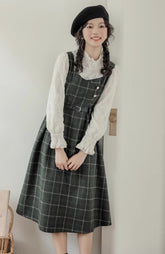 Plaid Pinafore Twofer Midi Dress