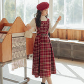 Holiday Plaid Pinafore Midi Dress