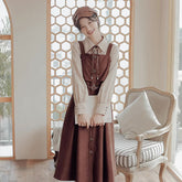 Suede Button Up Cami Pinafore Dress Set