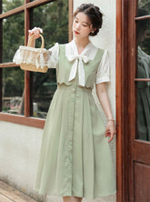 Button Up Tie Neck Twofer Midi Dress