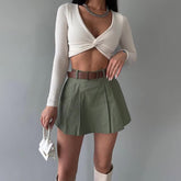 Solid Color Mini Shorts Skirt Multi-Color