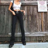 Buckle Belted Flare Leg Pants