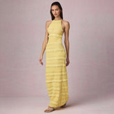 Ruffle Lace Backless Halter Neck Dress