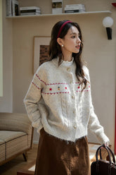 Floral Embroidered Round Neck Cardigan