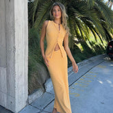 Knitted Solid Color Sleeveless Vest Two Piece Set