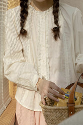 Ruffle Broderie Trim Blouse