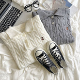 Cherry Polo Cable Knit Sweater