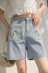 Shorts mit Blumenkronen-Stickerei
