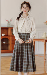 Leafy Corduroy Tie-Neck Blouse