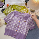 Daisy Gingham Cropped Polo Shirt