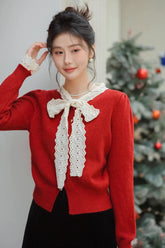 Heart Button Lace Trim Cardigan