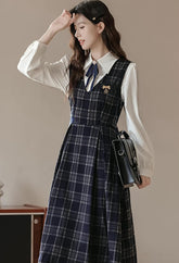 Oxford Plaid Midi Pinafore & Blouse Set