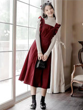 Frilly Corduroy Apron Pinafore Dress