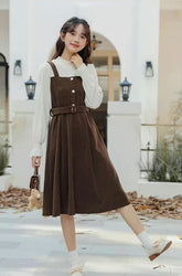 Corduroy Knit Belted Twofer Midi Dress