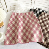 Falda de punto de rombos con cuadros vichy