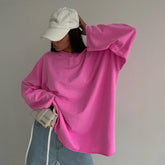 Pink Long-Sleeved Loose Solid Color Shirt
