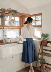 Plissierter Midirock aus Denim