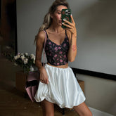 Pleated fluffy satin high waist skirt