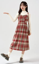 Fuzzy Plaid Midi Cami Dress