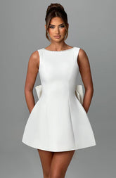 Pearl Bow Short Backless Dress