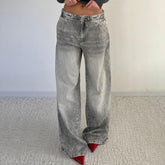 Distressed Vintage Washed Wide-Leg Jeans