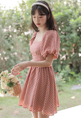 Gingham Puff Sleeve Mini Dress