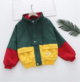 Long Sleeve Cute Colors Combination Hooded Corduroy Jacket