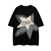 Y2K Vintage Star Printing T Shirt Bf 100% Cotton Loose Streetwear Casual Tops Harajuku Hip Hop T Shirt