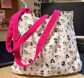Sweet Kawaii Dog Print Canvas Underarm Bag High-capacity Cartoon Harajuku Shoulder Handbags Trendy Tote Bags Y2k Aesthetic
