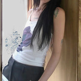 Voguable Vintage Flower Print Halter Top Y2K Aesthetic Sleeveless Tops Holiday Party Korean Style Coquette Camisole