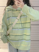 Y2k Aesthetic Stripe Hoodes Cardigans Double Zipper Casual Knitwear Harajuku Ladies Jacket Vintage Loose Grunge Sweater