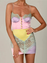 Diamond Chain Patchwork Print Mini Dress Y2K Lace Sleeveless Backless Bodycon Dress Elegant