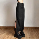 Midi Skirts Goth Dark Grunge Casual Tag Split Mall Gothic Punk High Raise Slim Long Skirt Y2k Streetwear