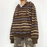 Simple Color Contrast Striped Y2k Zipper Drawstring Hoodie Coat European And American Trend Wear